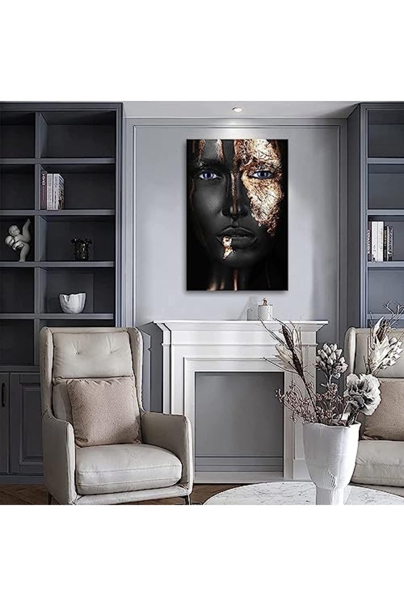 HYFBH Black and Gold Wall Art, African Americans Women Posters Decor Bathroom Black Art Gold Rose Canvas Wall Art for Modern Bathroom African Art Wall Decorations Bedroom Living Room 12”x16” - Image 5