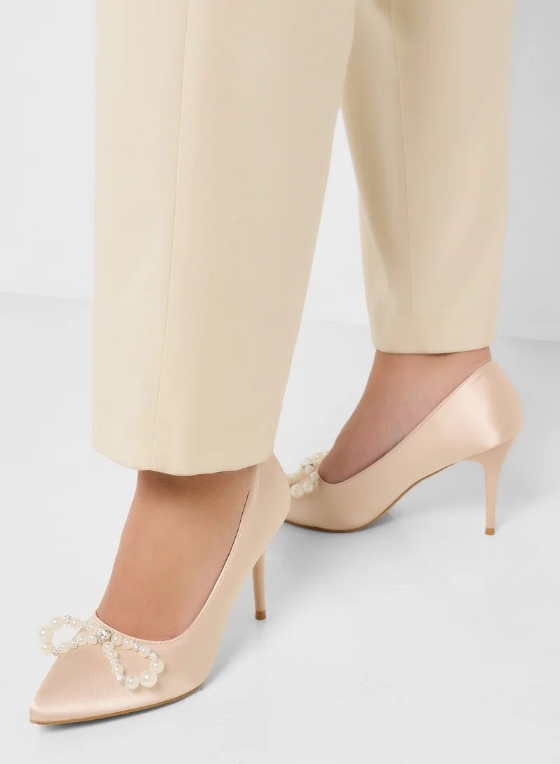 Khizana Nude Diamante Heeled Pump for Women | Best Price UAE