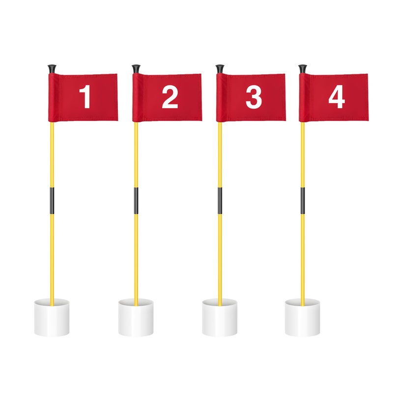 KINGTOP Miniature Golf Flagstick Practice Putting Green Flags for Yard Golf Pin Flag Hole Cup Set Portable 2Section Design 3ft Flagpole Indoor Outdoor Red Flag Numbered 1 2 3 4 4Pack