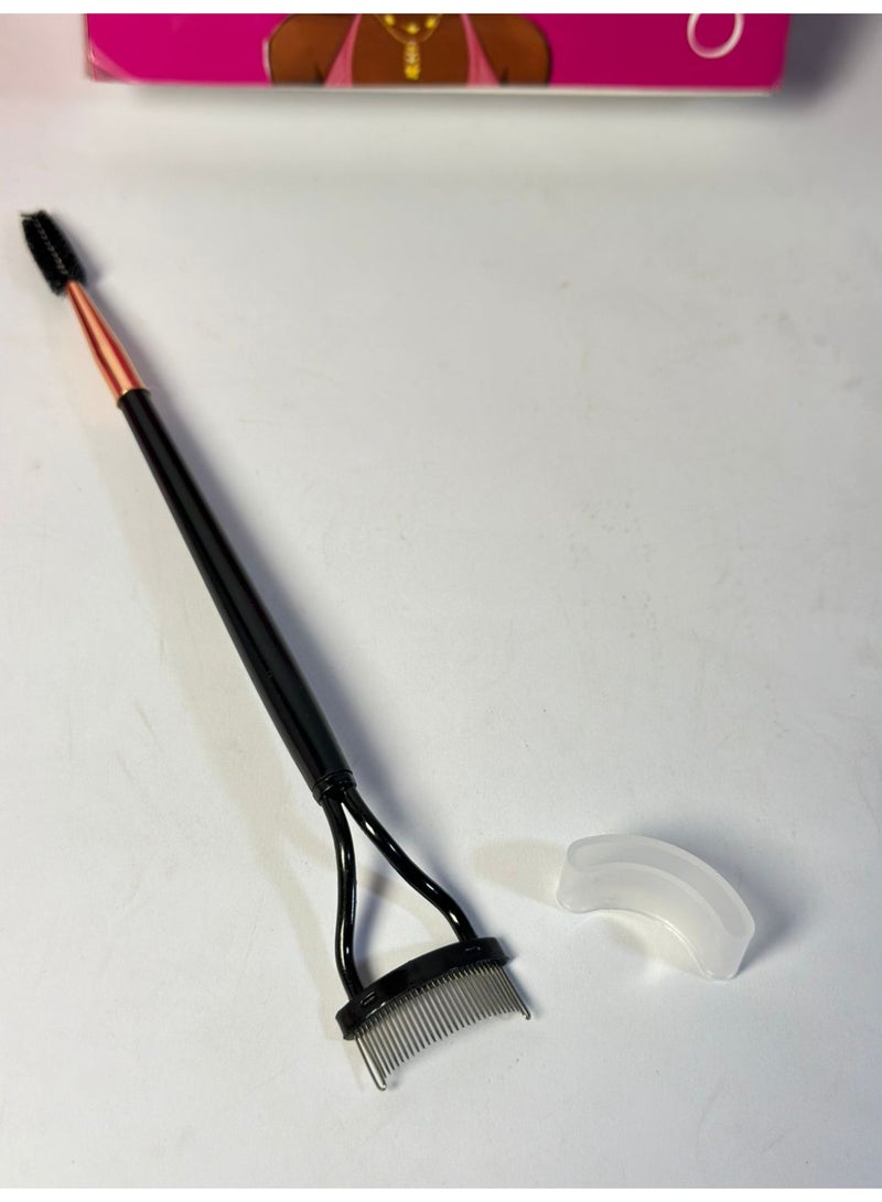 فرشاة تجميل للعين والحواجب والرموش ذات طرفين، بمقبض بلاستيكي وفرشاة رموش من الفولاذ المقاوم للصدأ (قطعة واحدة)، قد يختلف اللون - Image 3