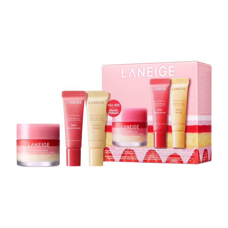 LANEIGE Berry Sweet Lip Trio Set Lip Sleeping Mask Strawberry Shortcake Mini Lip Glowy Balms in Berry Vanilla - Image 3