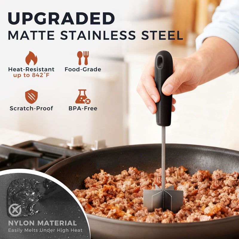 Coinicxcel 304 Stainless Steel Meat Chopper & Masher, Coinicxcel 10 Inch Heat Resistant Ground Beef Chopper Tool with 6 Curve Blades & Ergonomic Non-Slip Handle, Heavy-Duty Hamburger Smasher Tool Dishwasher Safe - Image 2