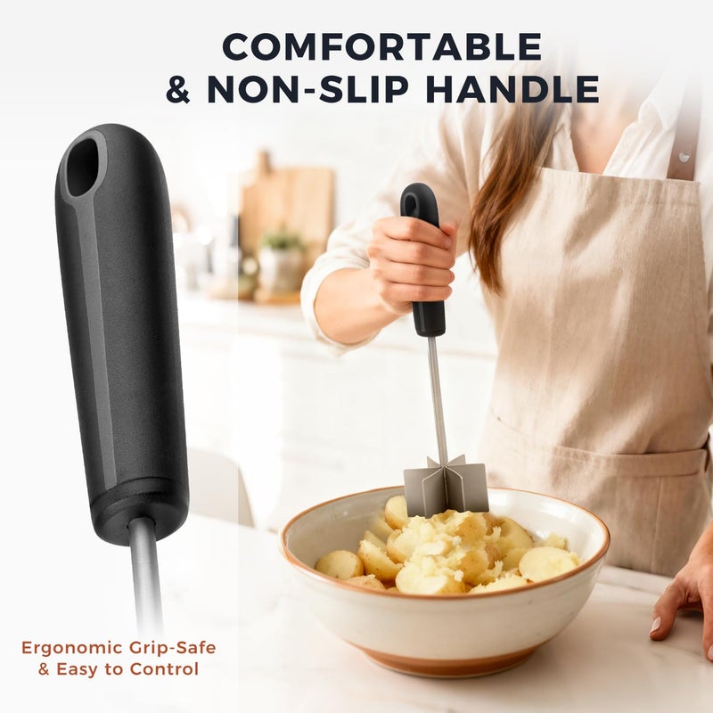 Coinicxcel 304 Stainless Steel Meat Chopper & Masher, Coinicxcel 10 Inch Heat Resistant Ground Beef Chopper Tool with 6 Curve Blades & Ergonomic Non-Slip Handle, Heavy-Duty Hamburger Smasher Tool Dishwasher Safe - Image 5