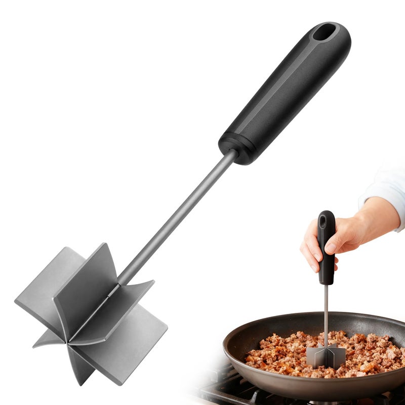 Coinicxcel 304 Stainless Steel Meat Chopper & Masher, Coinicxcel 10 Inch Heat Resistant Ground Beef Chopper Tool with 6 Curve Blades & Ergonomic Non-Slip Handle, Heavy-Duty Hamburger Smasher Tool Dishwasher Safe - Image 1