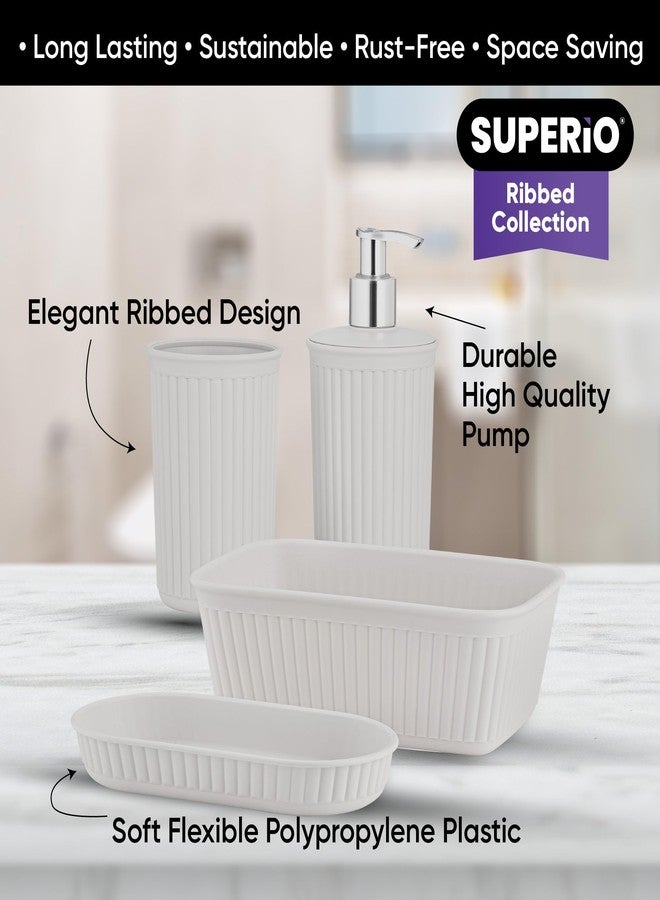Superio Ribbed Collection - Decorative Plastic Bathroom Accessories Set, White Smoke (Set of 4) Soap Dish, Liquid Dispenser, Toothbrush Holder Cup, Vanity Organizer Tray - Bathroom Decor Gift - Image 3