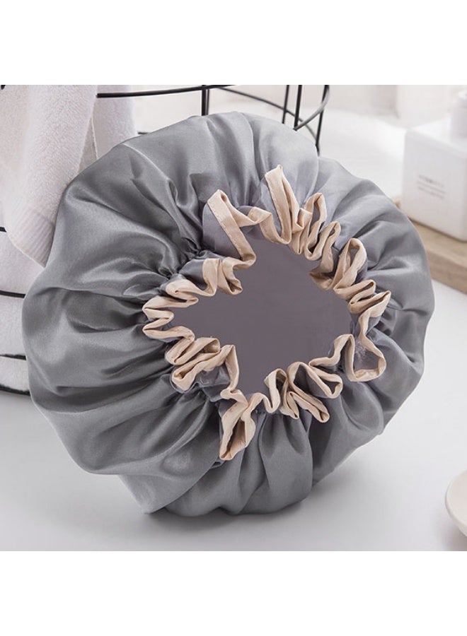 Waterproof Satin Lined Luxury Shower Cap for Women Reusable Hair Cap with Elastic Band