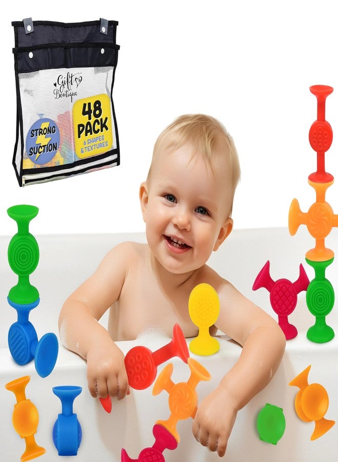 Gift Boutique 48 حزمة ألعاب استحمام للأطفال مع أكواب شفط للأطفال من عمر 1-3 سنوات، ألعاب استحمام حسية لكرسي الطعام ونوافذ السيارات وضروريات السفر بالطائرة، هدايا للأطفال في الجوارب. - Image 1