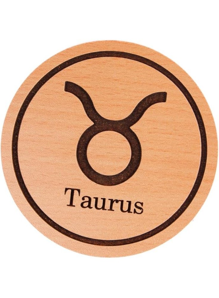 MATEX Wooden Coaster Laser-Engraved and Melamine-Coated with A Taurus Logo, Diameter 9 cm