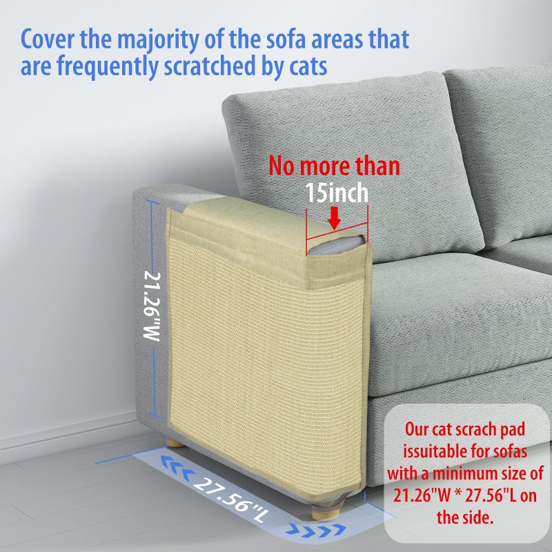 Oroonoko Couch Protector from Cat Claws,Dual-Sided Fit for Left & Right Sofa Arms, Multiple Colors to Blend with Any Home Decor, Couch Corner Protectors for Cats and Cat Scratch Furniture Protector(Warm Beige) - Image 3
