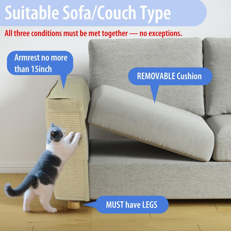 Oroonoko Couch Protector from Cat Claws,Dual-Sided Fit for Left & Right Sofa Arms, Multiple Colors to Blend with Any Home Decor, Couch Corner Protectors for Cats and Cat Scratch Furniture Protector(Warm Beige) - Image 4