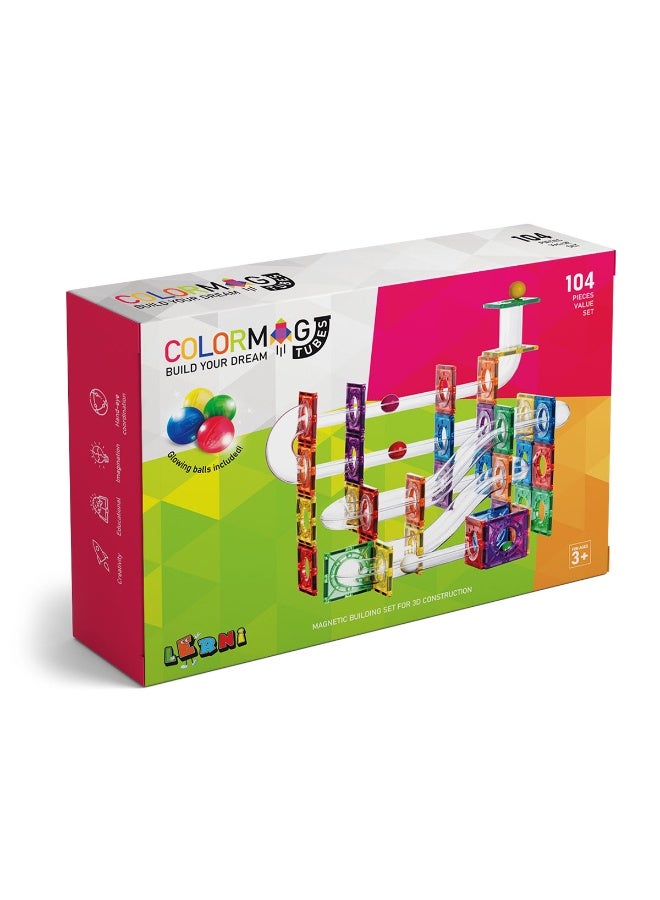 Lerni Toys Magnetic construction set COLORMAG TUBES with glowing balls - Image 2
