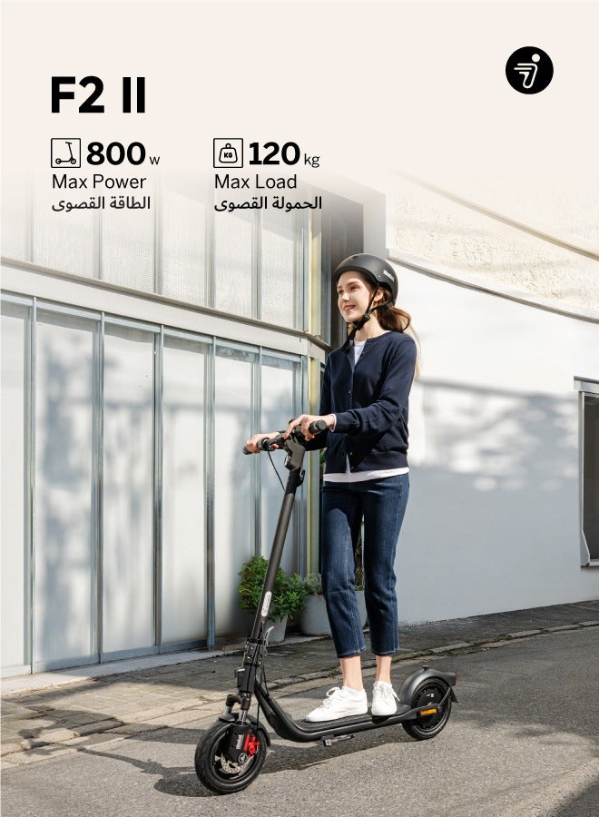 ninebot Segway F2 II Electric Scooter | Front Suspension, Apple Find My, Double Break, Front/Break/Indicator Lights, 10" Tubeless Tires, up to 100KG Driver Wt, 25kph Speed, 55km Range, 800W - Black - Image 2