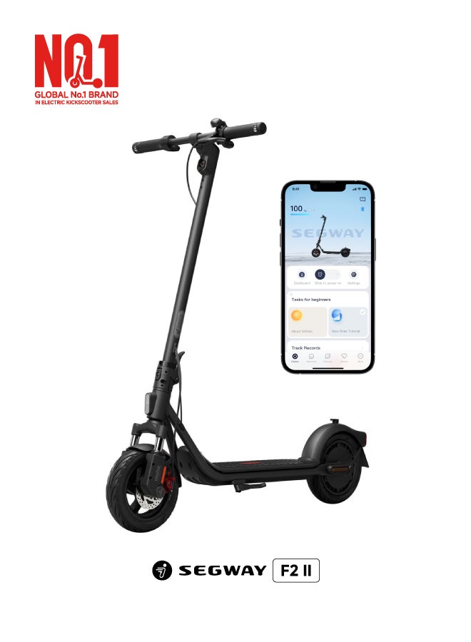 ninebot Segway F2 II Electric Scooter | Front Suspension, Apple Find My, Double Break, Front/Break/Indicator Lights, 10" Tubeless Tires, up to 100KG Driver Wt, 25kph Speed, 55km Range, 800W - Black - Image 1
