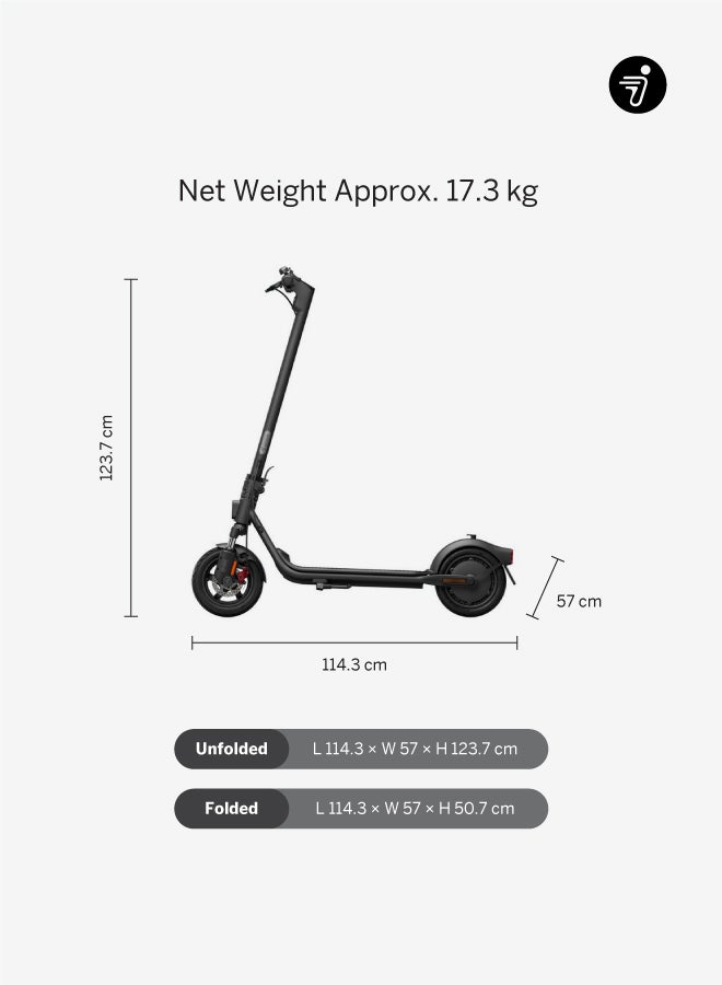 ninebot Segway F2 II Electric Scooter | Front Suspension, Apple Find My, Double Break, Front/Break/Indicator Lights, 10" Tubeless Tires, up to 100KG Driver Wt, 25kph Speed, 55km Range, 800W - Black - Image 4