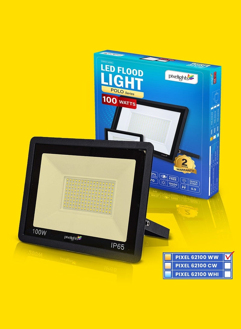 بيكسليتس 100W LED Flood Light, Warm- 3000K, IP65, 25000Hr Life, 2years Warranty, suitable for Garden, Playground, Garage, Factories, Parking Lot, Park, Playground etc. Part#PIXEL62100WW - Image 1