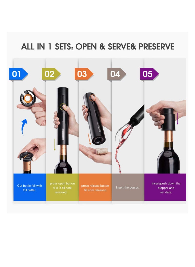SYOSI - Electric Wine Bottle Openers, Red Wine Accessories Gift Set, Corkscrew with Foil Cutter, Wine Vacuum Stopper, Wine Aerator Pourer for Valentines, Father's Day, Mother's Day, Birthday Wine Gift - Image 1