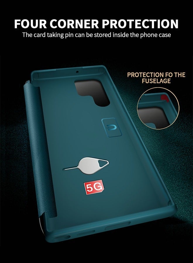 For Samsung Galaxy S22 Ultra 5g 6.8 Inch Phone Case, Leather Case with  Window, Magnetic Flip Cover, Half Window Stand Phone Shell Green - Image 3