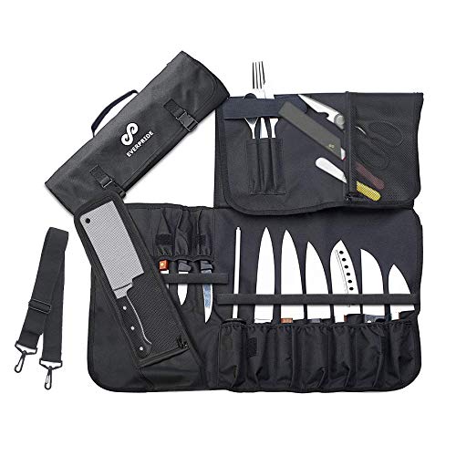 EVERPRIDE Chef Knife Roll Bag Holds 10 Knives – Contains 2 Large Zippered Pockets for Meat Cleavers and Cooking Tools – Durable Knife Case for Chefs and Culinary Students – Knives Not Included - Image 1