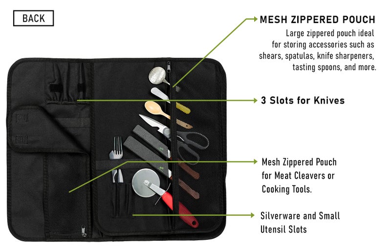 EVERPRIDE Chef Knife Roll Bag Holds 10 Knives – Contains 2 Large Zippered Pockets for Meat Cleavers and Cooking Tools – Durable Knife Case for Chefs and Culinary Students – Knives Not Included - Image 5