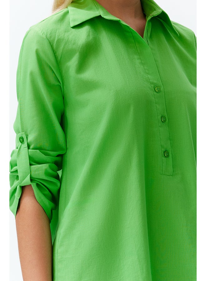 trendyol Green Belted Midi 100% Cotton Beach Dress with Woven Ribbon Accessory TBESS24EL00082 - Image 5