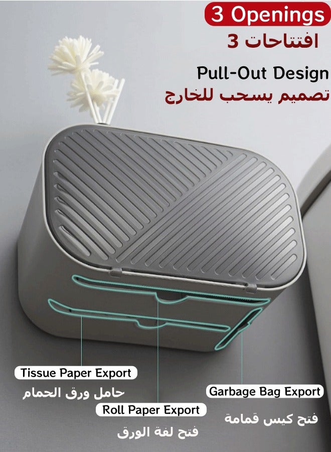 Tissue Box, Waterproof Tissue Dispenser Wall Mounted Tissue Box Toilet Paper Holder Tissue Holder Tissue Inverted Box Hanging Tissue Box with 3 Paper Outlets for Rolling Paper, Tissues, Trash Bags - Image 5