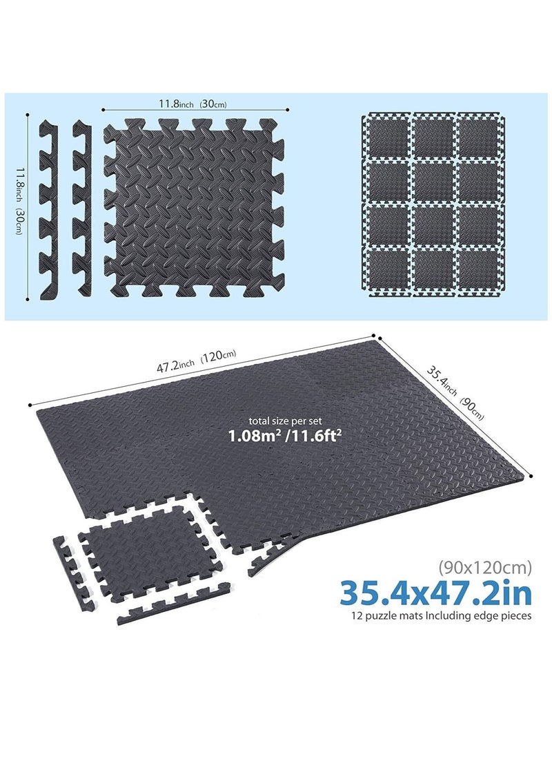 Arabest - Arabest Foam Flooring Tiles 12pcs Eva Foam Mats Interlocking Foam Tiles 1.2cm Thickness Baby Play Mat Foam Exercise Mat for Home Workout 30x30cm - Image 1