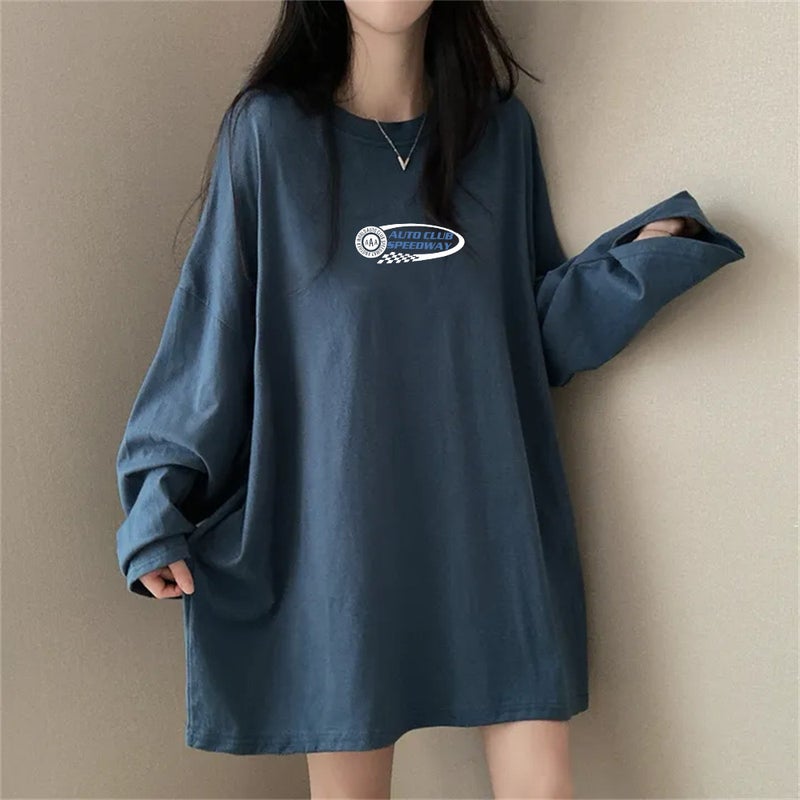 100 Cotton Autumn Mid-Length Chubby Girl Plus Size T-Shirt Female Korean Loose Oversize Slim Top - Image 1