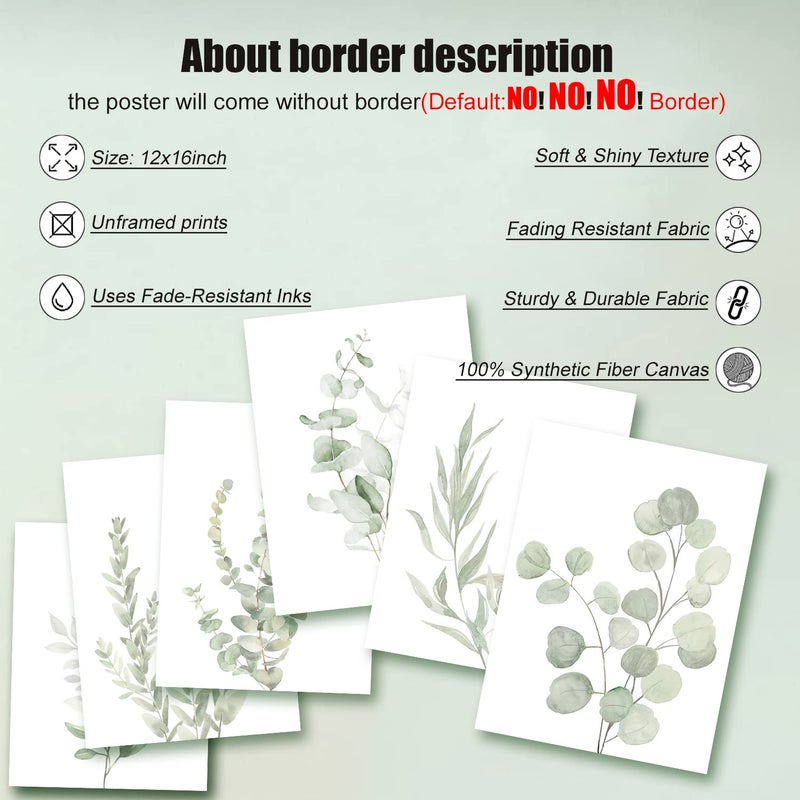 NCYEL Botanical Plant Wall Art Boho Decor Prints Light Green Eucalyptus Leaf Picture Canvas Wall Art Minimalist Floral Wall Decor for Bedroom Living Room Bathroom Kitchen (Set of 6, 12x16 inch, Unframed) - Image 4