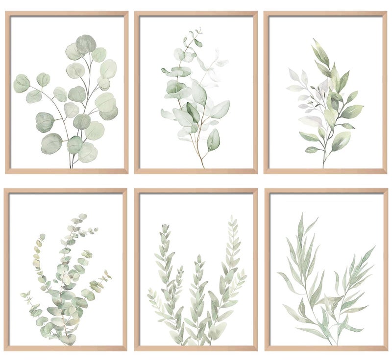 NCYEL Botanical Plant Wall Art Boho Decor Prints Light Green Eucalyptus Leaf Picture Canvas Wall Art Minimalist Floral Wall Decor for Bedroom Living Room Bathroom Kitchen (Set of 6, 12x16 inch, Unframed) - Image 1