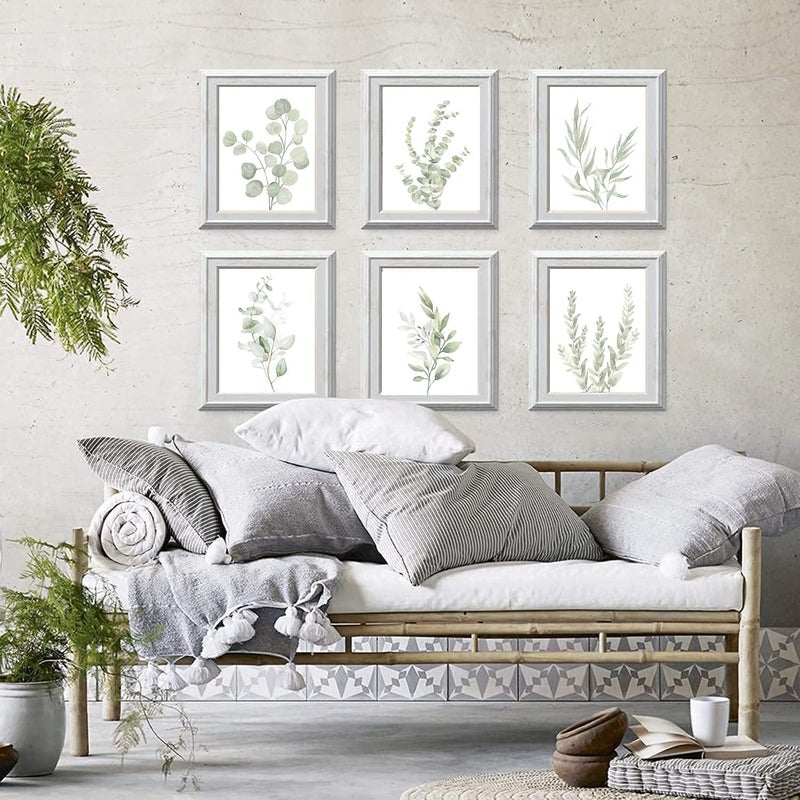 NCYEL Botanical Plant Wall Art Boho Decor Prints Light Green Eucalyptus Leaf Picture Canvas Wall Art Minimalist Floral Wall Decor for Bedroom Living Room Bathroom Kitchen (Set of 6, 12x16 inch, Unframed) - Image 2