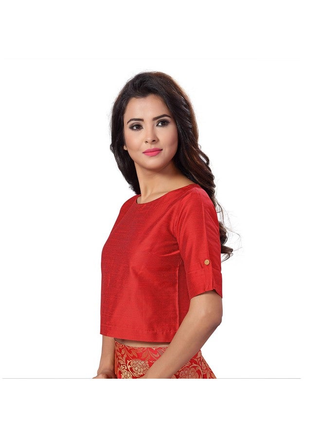 Studio Shringaar Women's Cotton Silk Half Sleeve Crop Top Saree Blouse (Maroon, 36) - Image 2
