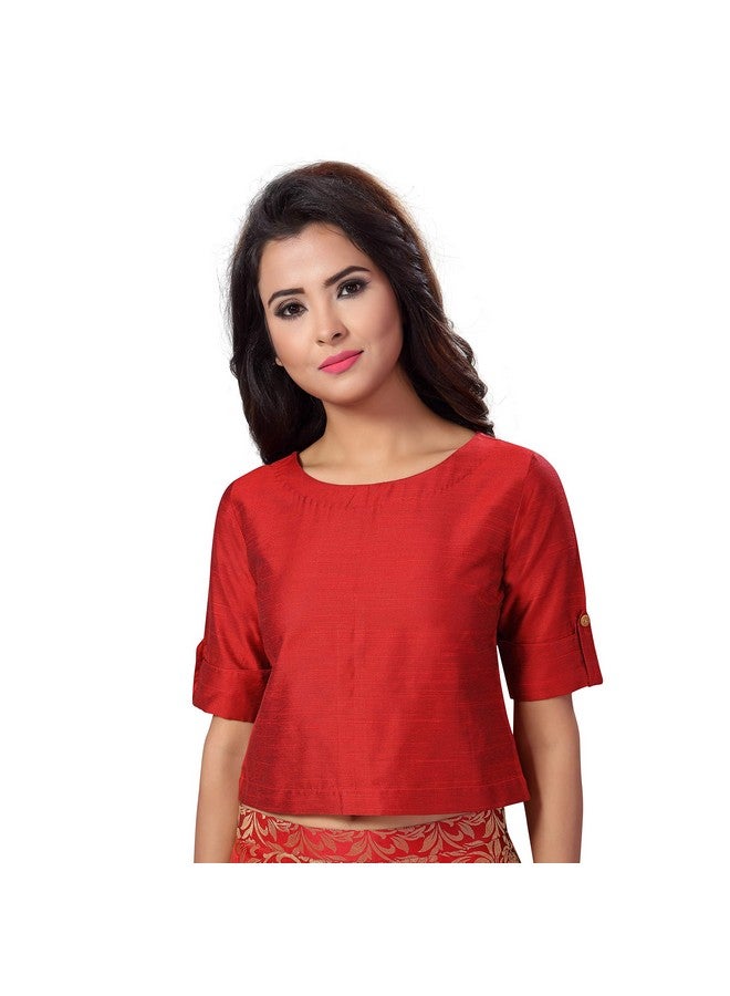 Studio Shringaar Women's Cotton Silk Half Sleeve Crop Top Saree Blouse (Maroon, 36) - Image 1