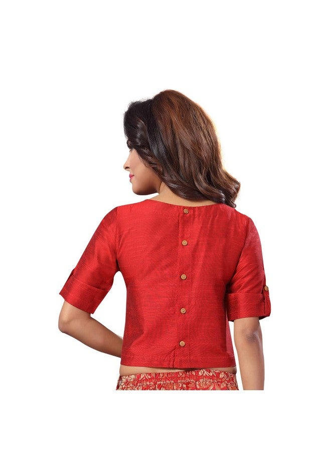 Studio Shringaar Women's Cotton Silk Half Sleeve Crop Top Saree Blouse (Maroon, 36) - Image 3