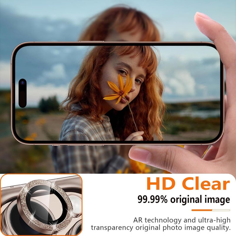 KEKBOXQ 3X2 Pack Camera Lens Protector for iPhone 16 Pro Max 6.9'',iPhone 16 Pro 6.3 '' Tempered Glass Lens Screen Protector Camera Cover Metal Individual Ring for 15 Promax 5G 2024,Glitter Black - Image 2