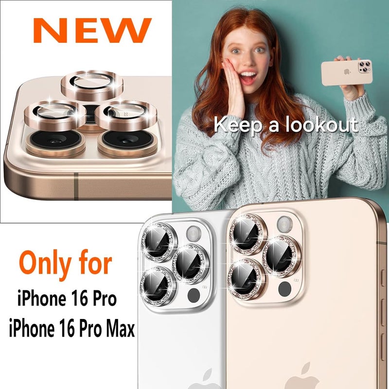 KEKBOXQ 3X2 Pack Camera Lens Protector for iPhone 16 Pro Max 6.9'',iPhone 16 Pro 6.3 '' Tempered Glass Lens Screen Protector Camera Cover Metal Individual Ring for 15 Promax 5G 2024,Glitter Black - Image 5
