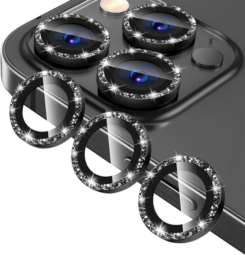 KEKBOXQ 3X2 Pack Camera Lens Protector for iPhone 16 Pro Max 6.9'',iPhone 16 Pro 6.3 '' Tempered Glass Lens Screen Protector Camera Cover Metal Individual Ring for 15 Promax 5G 2024,Glitter Black - Image 1