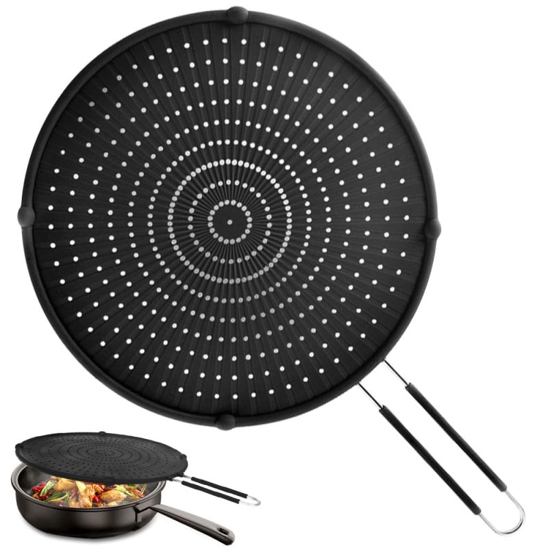 Splatter Screen For Frying Pan: 16 × 12 Inches Black Heat-Resistant Food-Grade Silicone - Non-Stick Dishwasher Safe Splatter Guard for Home Kitchen Cooking - Image 1