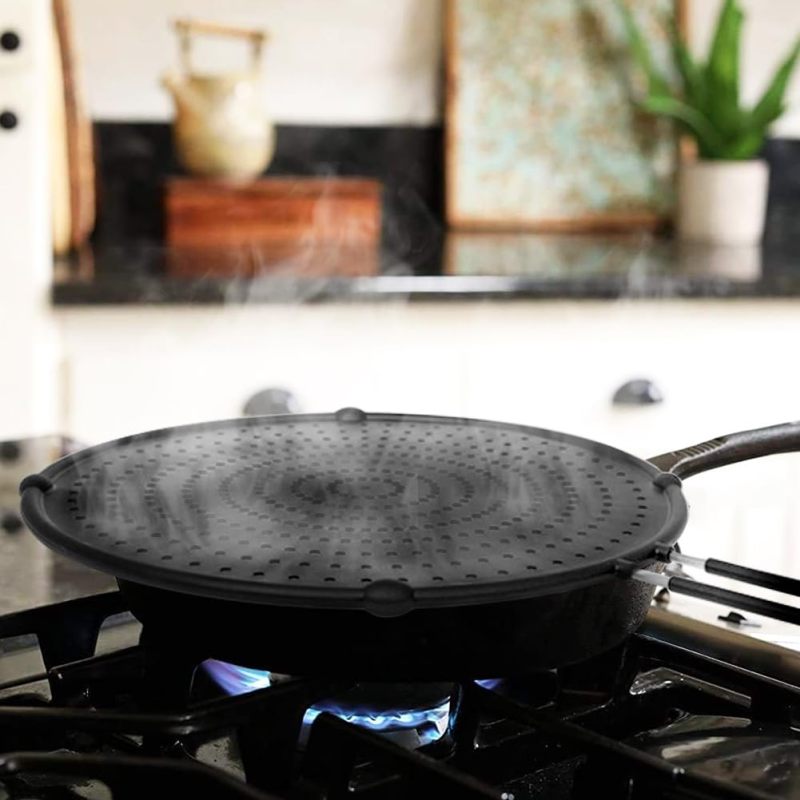 Splatter Screen For Frying Pan: 16 × 12 Inches Black Heat-Resistant Food-Grade Silicone - Non-Stick Dishwasher Safe Splatter Guard for Home Kitchen Cooking - Image 2