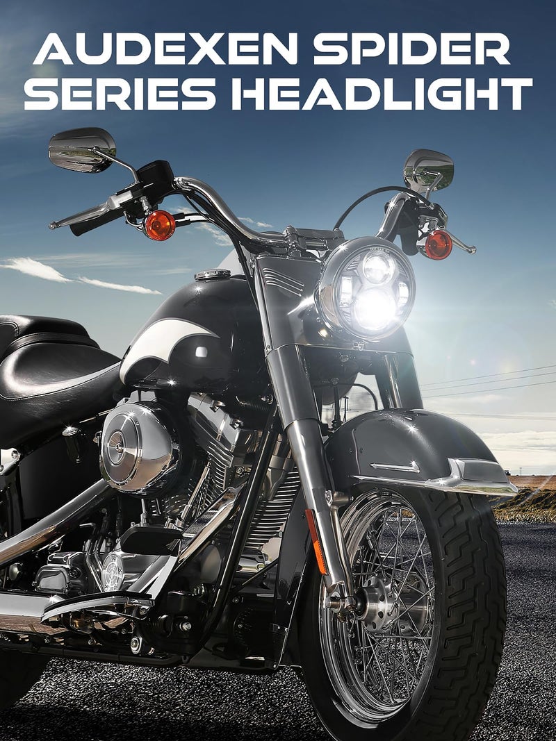 AUDEXEN 5.75 Inch Round Led Headlight 51W 5-3/4" Headlight Compatible with Harley Dyna Sportster Iron 883 Street Rod Street Bob Softail Deuce Custom Super Wide Glide Motorcycle, Black - Image 2