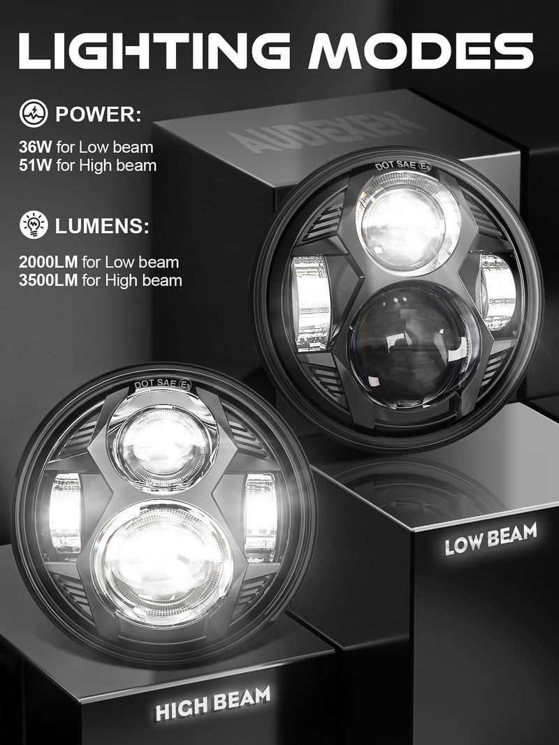 AUDEXEN 5.75 Inch Round Led Headlight 51W 5-3/4" Headlight Compatible with Harley Dyna Sportster Iron 883 Street Rod Street Bob Softail Deuce Custom Super Wide Glide Motorcycle, Black - Image 3