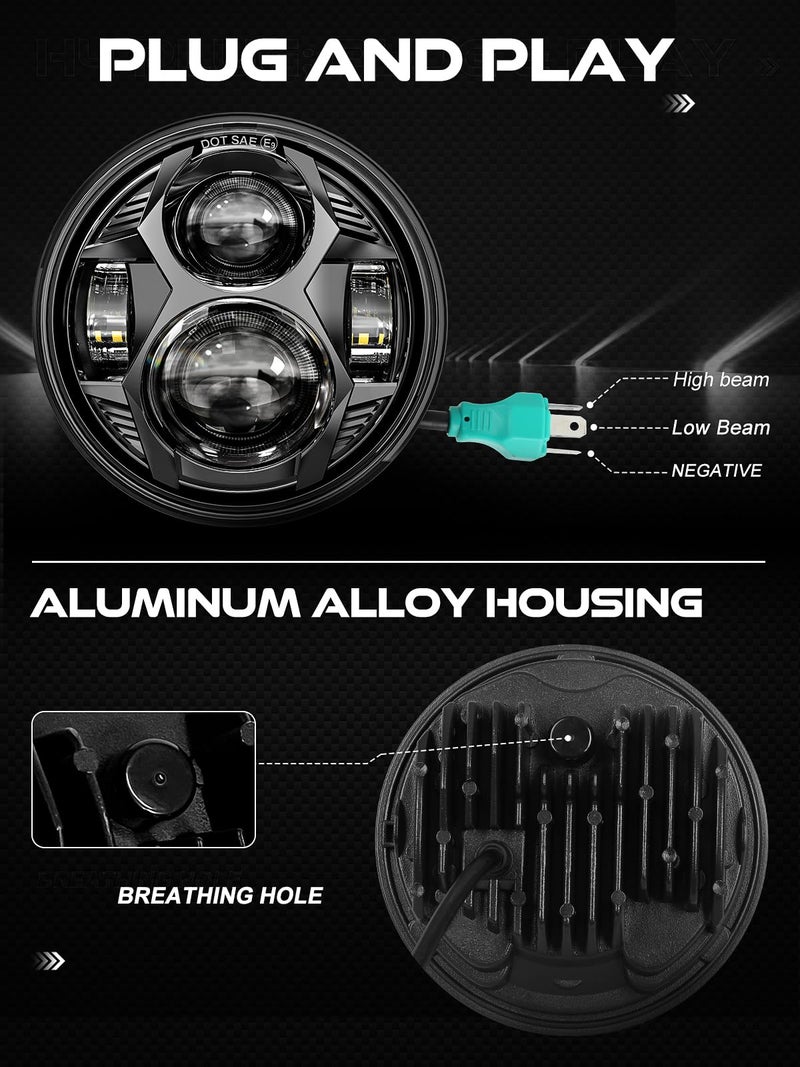 AUDEXEN 5.75 Inch Round Led Headlight 51W 5-3/4" Headlight Compatible with Harley Dyna Sportster Iron 883 Street Rod Street Bob Softail Deuce Custom Super Wide Glide Motorcycle, Black - Image 4