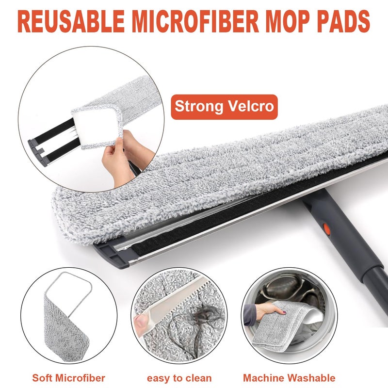 SUNKI 24inch Flat Mop for Cleaning Floors Heavy Duty Microfiber Wet Mop Deep Cleaning for Hardwood, Tile & Laminate, Includes 4 Reusable Washable Pads and Adjustable Long Handle - Image 5