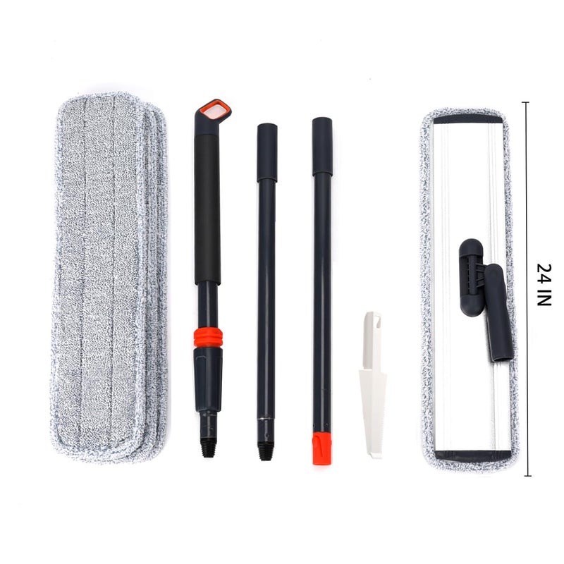 SUNKI 24inch Flat Mop for Cleaning Floors Heavy Duty Microfiber Wet Mop Deep Cleaning for Hardwood, Tile & Laminate, Includes 4 Reusable Washable Pads and Adjustable Long Handle - Image 2