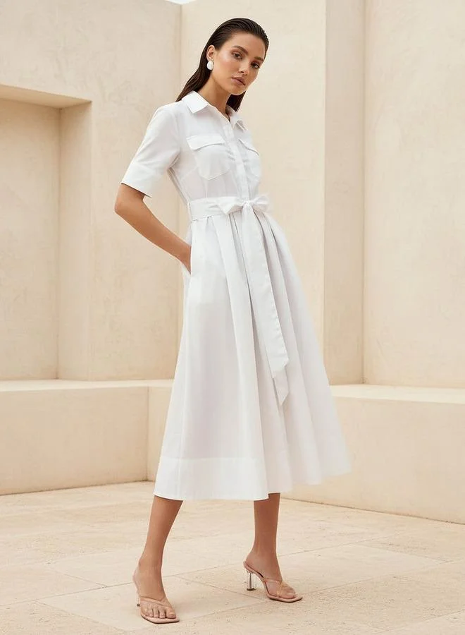 Splash FAV Shirt Midi Dress with Tie-Up Belt