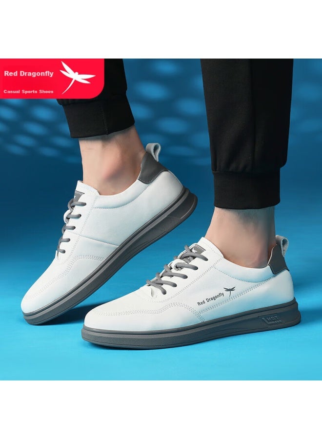 Red Dragonfly Men's Leather Shoes, Simple Classic Sneakers, Korean Style White Shoes, Flat Trendy Versatile Sports Casual Shoes For Men, C02200782, White, Size 40 - Image 5