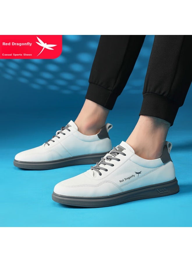 Red Dragonfly Men's Leather Shoes, Simple Classic Sneakers, Korean Style White Shoes, Flat Trendy Versatile Sports Casual Shoes For Men, C02200782, White, Size 40 - Image 4