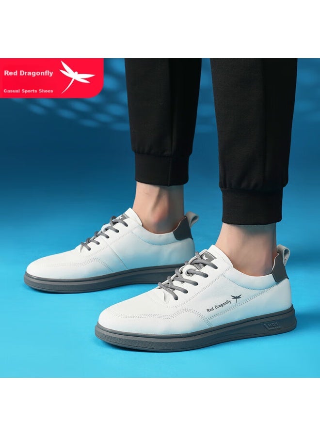 Red Dragonfly Men's Leather Shoes, Simple Classic Sneakers, Korean Style White Shoes, Flat Trendy Versatile Sports Casual Shoes For Men, C02200782, White, Size 40 - Image 3