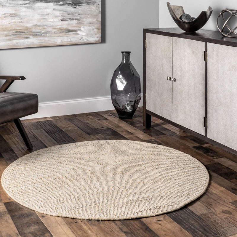 nuLOOM 6 Round Elfriede Jute & Cotton Hand Woven Area Rug, Natural, Solid Rustic Farmhouse Style, Weaved Design, Natural Fiber, For Bedroom, Living Room, Dining Room, Hallway, Office, Entryway - Image 1