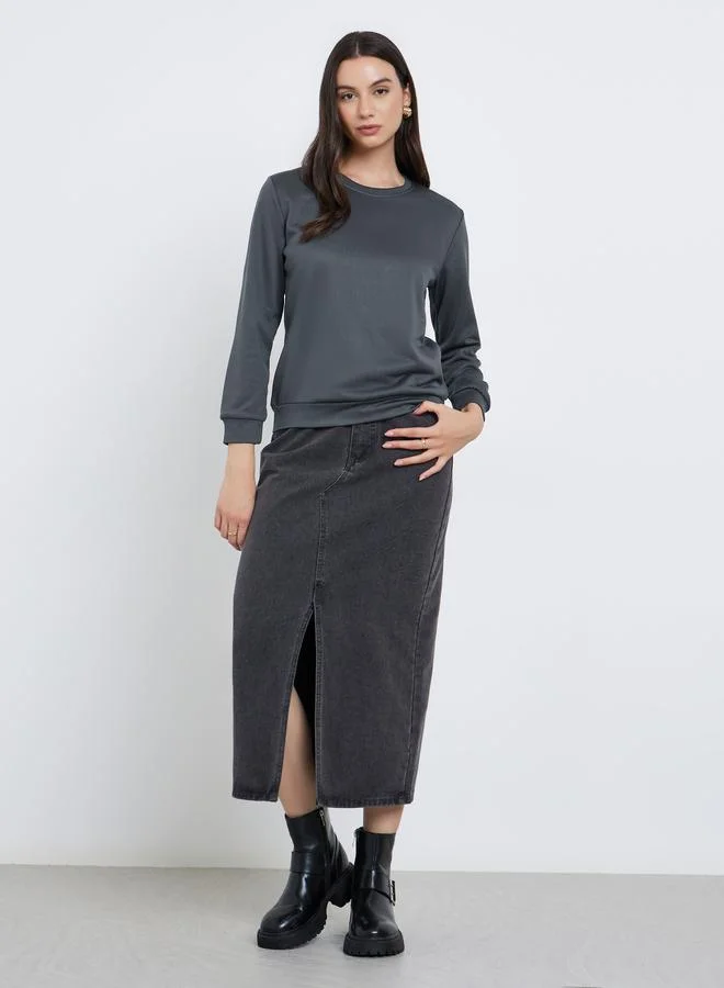 ستايلي سويت شيرت سادة بياقة دائرية