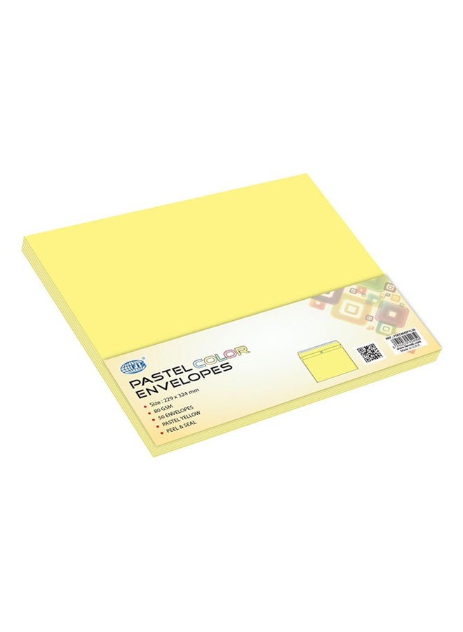 FIS C4 Pastel Yellow Peel & Seal Color Envelopes, 229 x 324 mm, 80 GSM, 50 Pieces